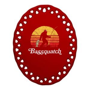 Bassquatch! Funny Bigfoot Fishing Outdoor Retro Ceramic Oval Ornament