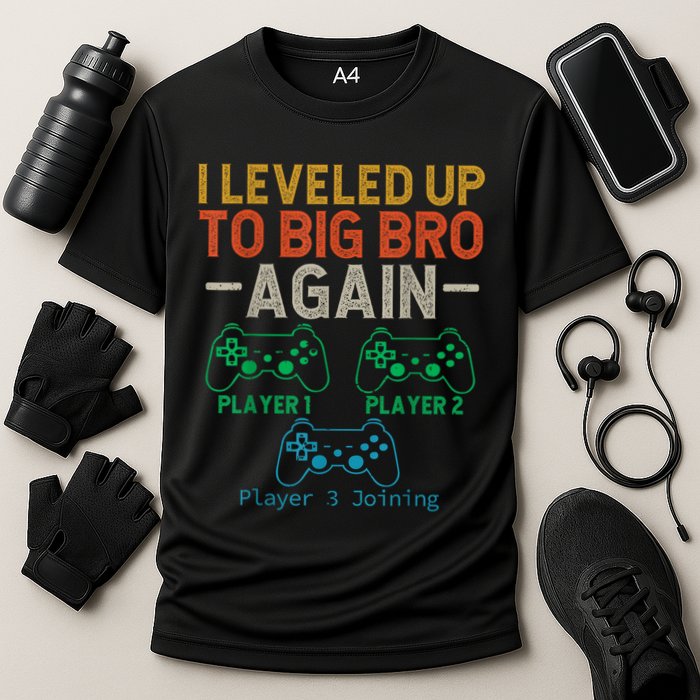 Big Funny Brother Est 2025 I Leveled To Brother Up Again Gift Announcement Cooling Performance Crew T-Shirt