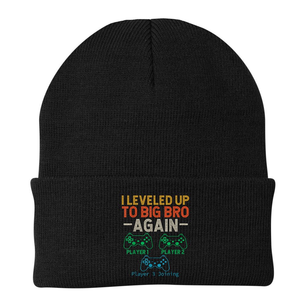 Big Funny Brother Est 2025 I Leveled To Brother Up Again Gift Announcement Beanie