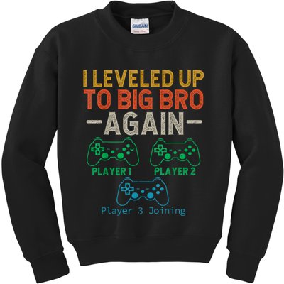 Big Funny Brother Est 2025 I Leveled To Brother Up Again Gift Announcement Kids Sweatshirt