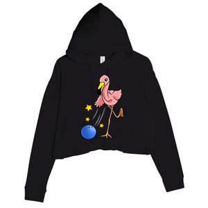 Bowling Flamingo Bowling Lover Gift Funny Gift Crop Fleece Hoodie