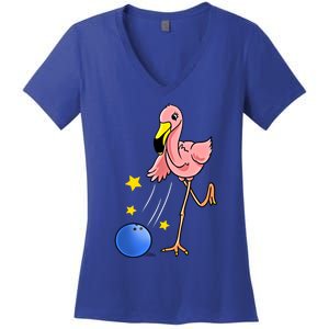 Bowling Flamingo Bowling Lover Gift Funny Gift Women's V-Neck T-Shirt