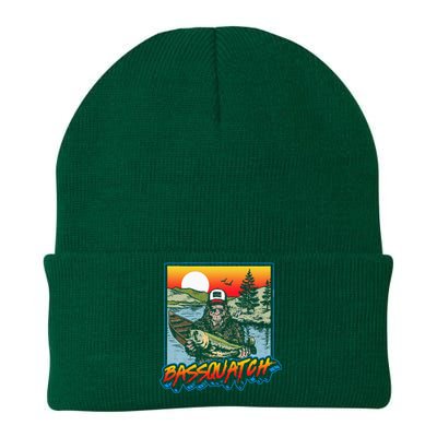 Bassquatch! Funny Bass Fishing Sasquatch Retro 80s Fisherman Knit Cap Winter Beanie