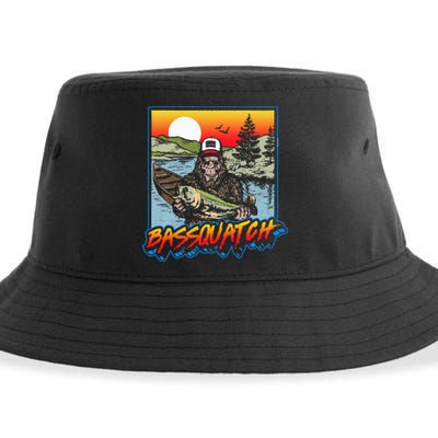 Bassquatch! Funny Bass Fishing Sasquatch Retro 80s Fisherman Sustainable Bucket Hat