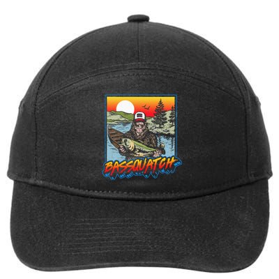 Bassquatch! Funny Bass Fishing Sasquatch Retro 80s Fisherman 7-Panel Snapback Hat