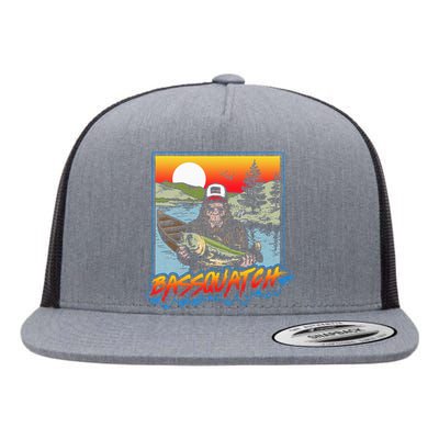 Bassquatch! Funny Bass Fishing Sasquatch Retro 80s Fisherman Flat Bill Trucker Hat