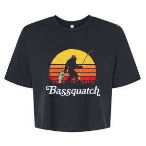 Bassquatch! Funny Bigfoot Fishing Outdoor Retro Bella+Canvas Jersey Crop Tee