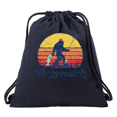 Bassquatch! Funny Bigfoot Fishing Outdoor Retro Drawstring Bag