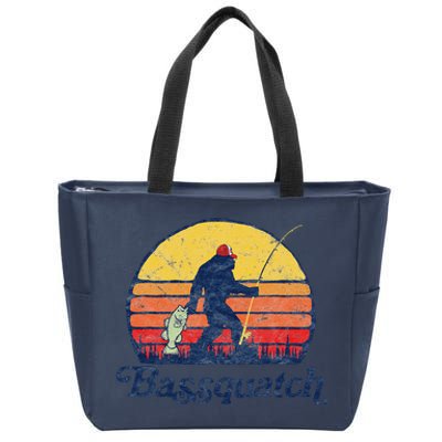 Bassquatch! Funny Bigfoot Fishing Outdoor Retro Zip Tote Bag