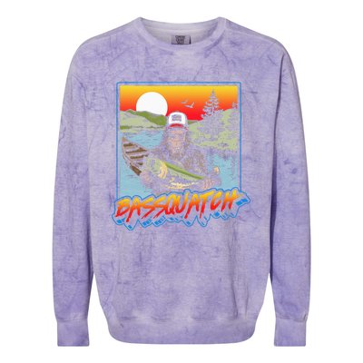 Bassquatch! Funny Bass Fishing Sasquatch Retro 80s Fisherman Colorblast Crewneck Sweatshirt