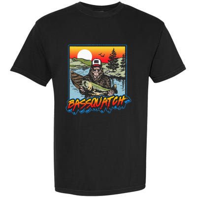 Bassquatch! Funny Bass Fishing Sasquatch Retro 80s Fisherman Garment-Dyed Heavyweight T-Shirt