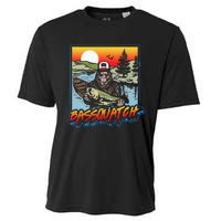 Bassquatch! Funny Bass Fishing Sasquatch Retro 80s Fisherman Cooling Performance Crew T-Shirt