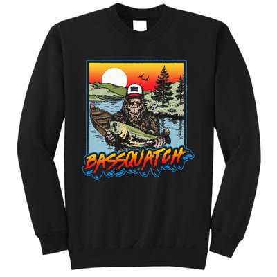 Bassquatch! Funny Bass Fishing Sasquatch Retro 80s Fisherman Sweatshirt