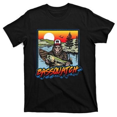 Bassquatch! Funny Bass Fishing Sasquatch Retro 80s Fisherman T-Shirt