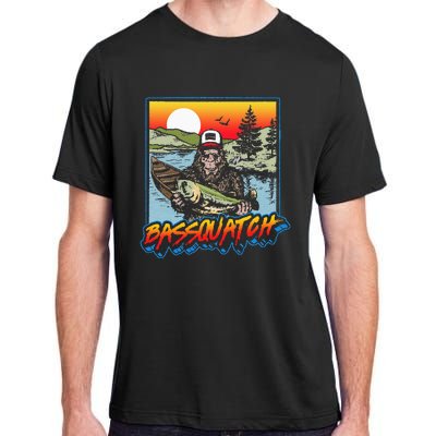 Bassquatch! Funny Bass Fishing Sasquatch Retro 80s Fisherman Adult ChromaSoft Performance T-Shirt