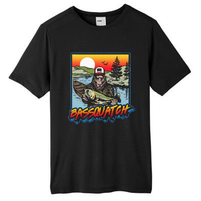 Bassquatch! Funny Bass Fishing Sasquatch Retro 80s Fisherman Tall Fusion ChromaSoft Performance T-Shirt