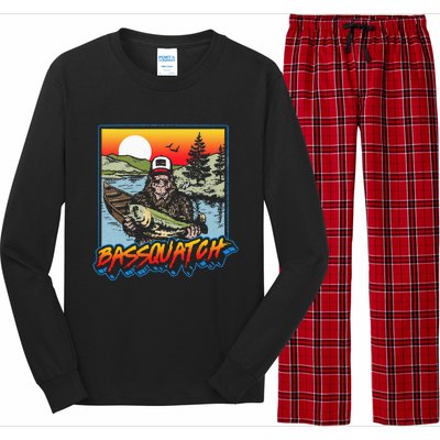 Bassquatch! Funny Bass Fishing Sasquatch Retro 80s Fisherman Long Sleeve Pajama Set