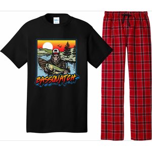 Bassquatch! Funny Bass Fishing Sasquatch Retro 80s Fisherman Pajama Set