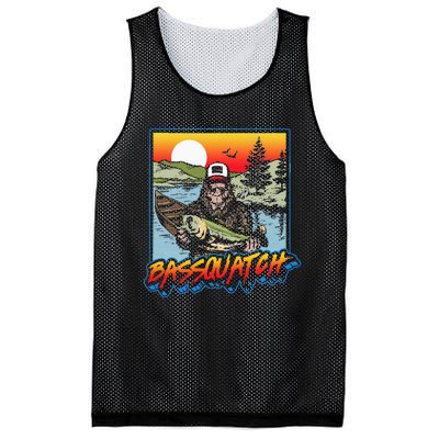 Bassquatch! Funny Bass Fishing Sasquatch Retro 80s Fisherman Mesh Reversible Basketball Jersey Tank