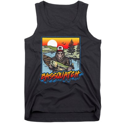 Bassquatch! Funny Bass Fishing Sasquatch Retro 80s Fisherman Tank Top