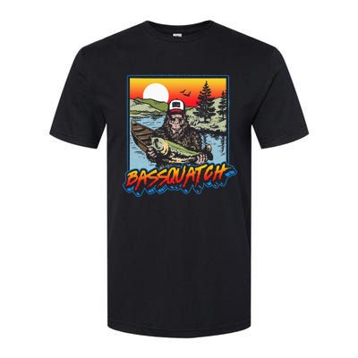 Bassquatch! Funny Bass Fishing Sasquatch Retro 80s Fisherman Softstyle® CVC T-Shirt