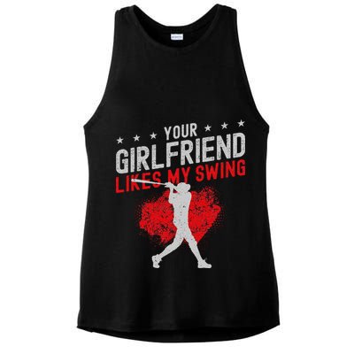Baseball Fan Batter Vintage Your Girlfriend Likes My Swing Ladies PosiCharge Tri-Blend Wicking Tank