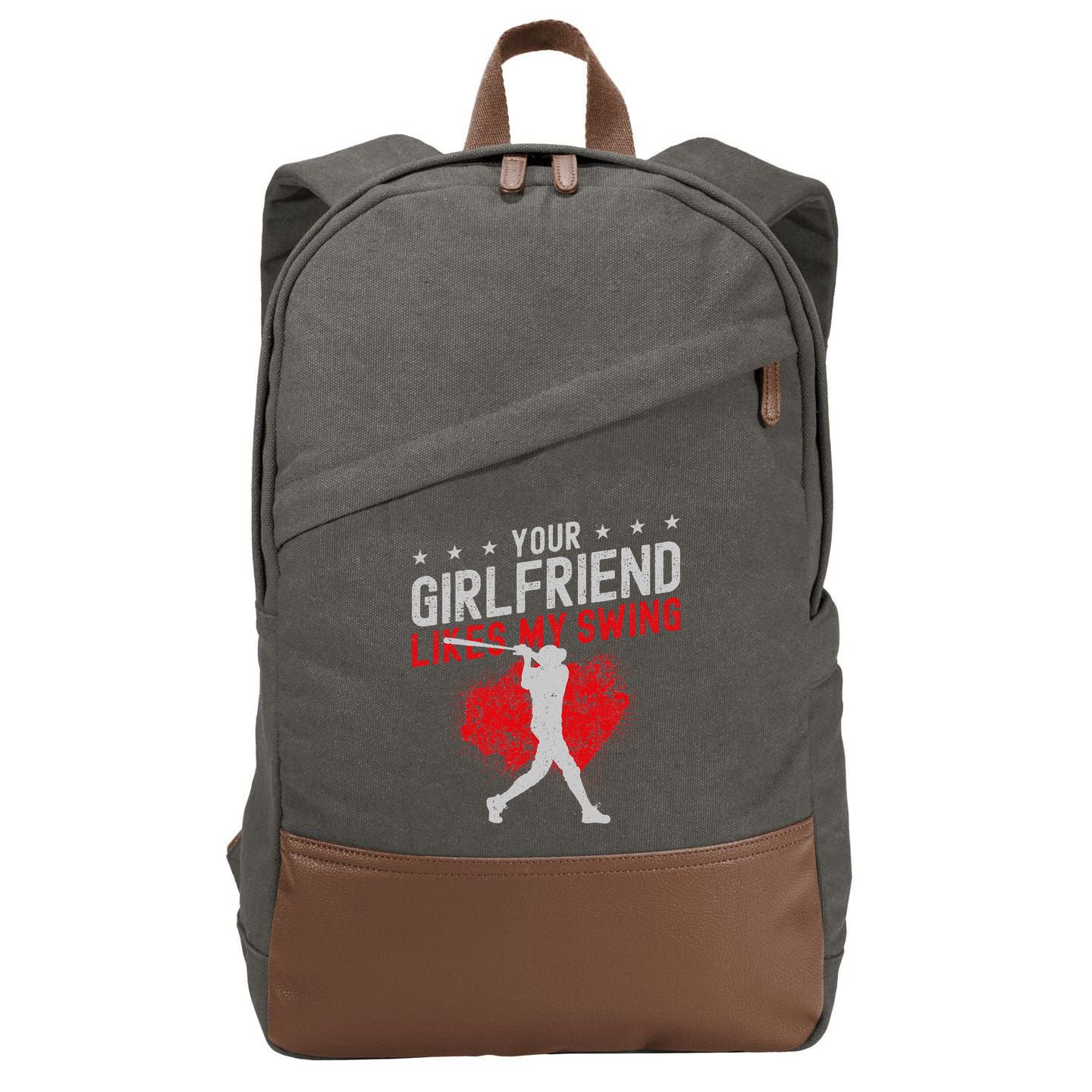 Baseball Fan Batter Vintage Your Girlfriend Likes My Swing Cotton Canvas Backpack