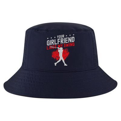 Baseball Fan Batter Vintage Your Girlfriend Likes My Swing Cool Comfort Performance Bucket Hat