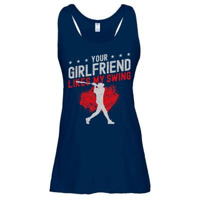 Baseball Fan Batter Vintage Your Girlfriend Likes My Swing Ladies Essential Flowy Tank