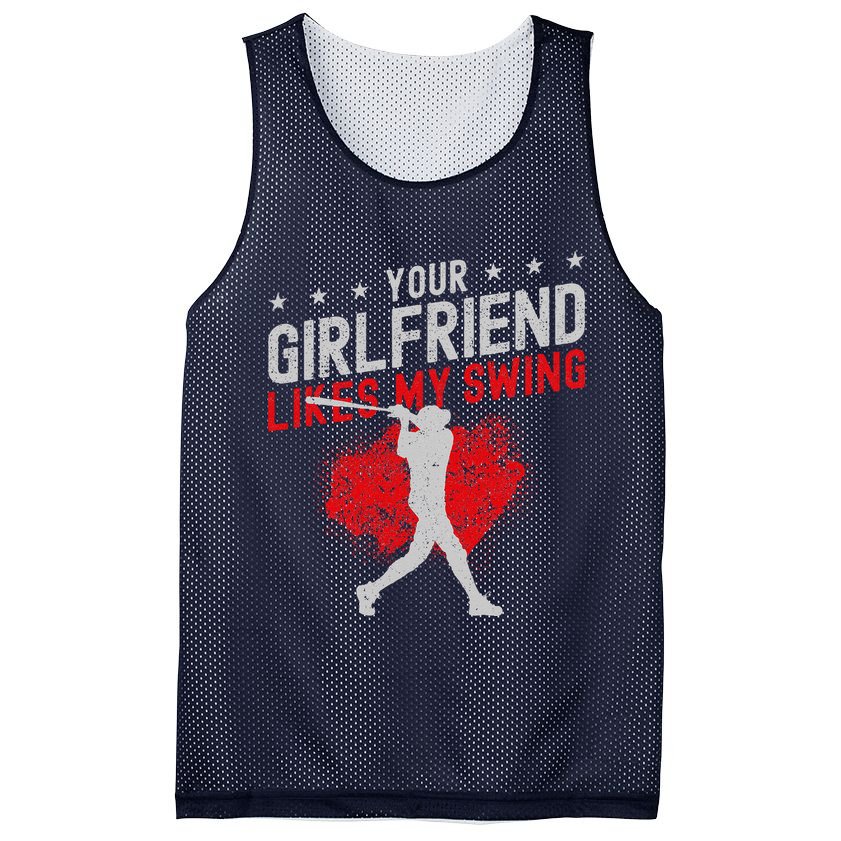 Baseball Fan Batter Vintage Your Girlfriend Likes My Swing Mesh Reversible Basketball Jersey Tank