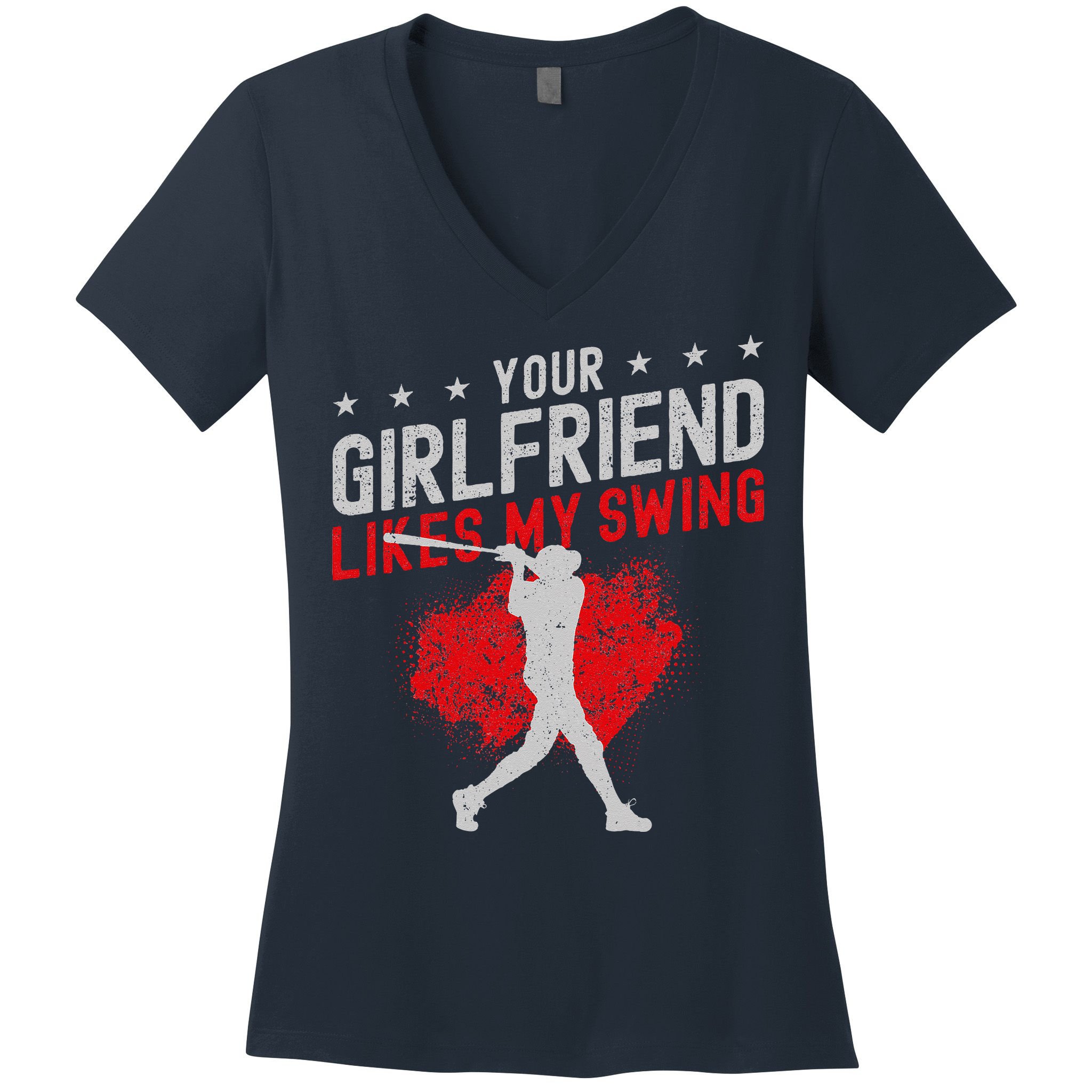 Baseball Fan Batter Vintage Your Girlfriend Likes My Swing Women's V-Neck T-Shirt
