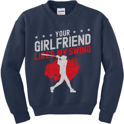 Baseball Fan Batter Vintage Your Girlfriend Likes My Swing Kids Sweatshirt