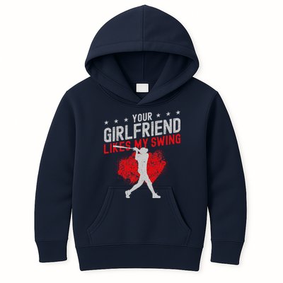 Baseball Fan Batter Vintage Your Girlfriend Likes My Swing Kids Hoodie