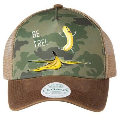 Be Free Banana Funny Banana Man Running Banana Stripping Legacy Tie Dye Trucker Hat