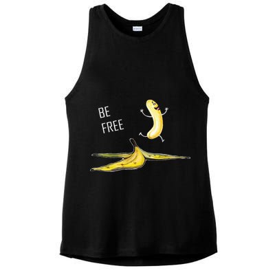 Be Free Banana Funny Banana Man Running Banana Stripping Ladies PosiCharge Tri-Blend Wicking Tank
