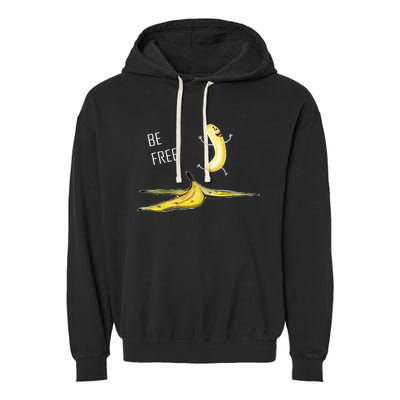 Be Free Banana Funny Banana Man Running Banana Stripping Garment-Dyed Fleece Hoodie