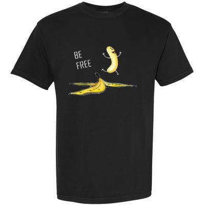 Be Free Banana Funny Banana Man Running Banana Stripping Garment-Dyed Heavyweight T-Shirt