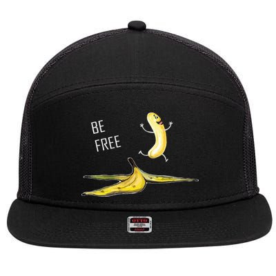 Be Free Banana Funny Banana Man Running Banana Stripping 7 Panel Mesh Trucker Snapback Hat
