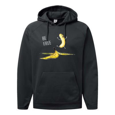 Be Free Banana Funny Banana Man Running Banana Stripping Performance Fleece Hoodie