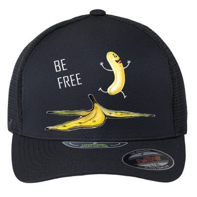 Be Free Banana Funny Banana Man Running Banana Stripping Flexfit Unipanel Trucker Cap