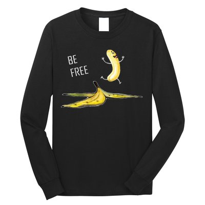 Be Free Banana Funny Banana Man Running Banana Stripping Long Sleeve Shirt