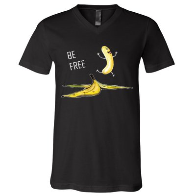 Be Free Banana Funny Banana Man Running Banana Stripping V-Neck T-Shirt