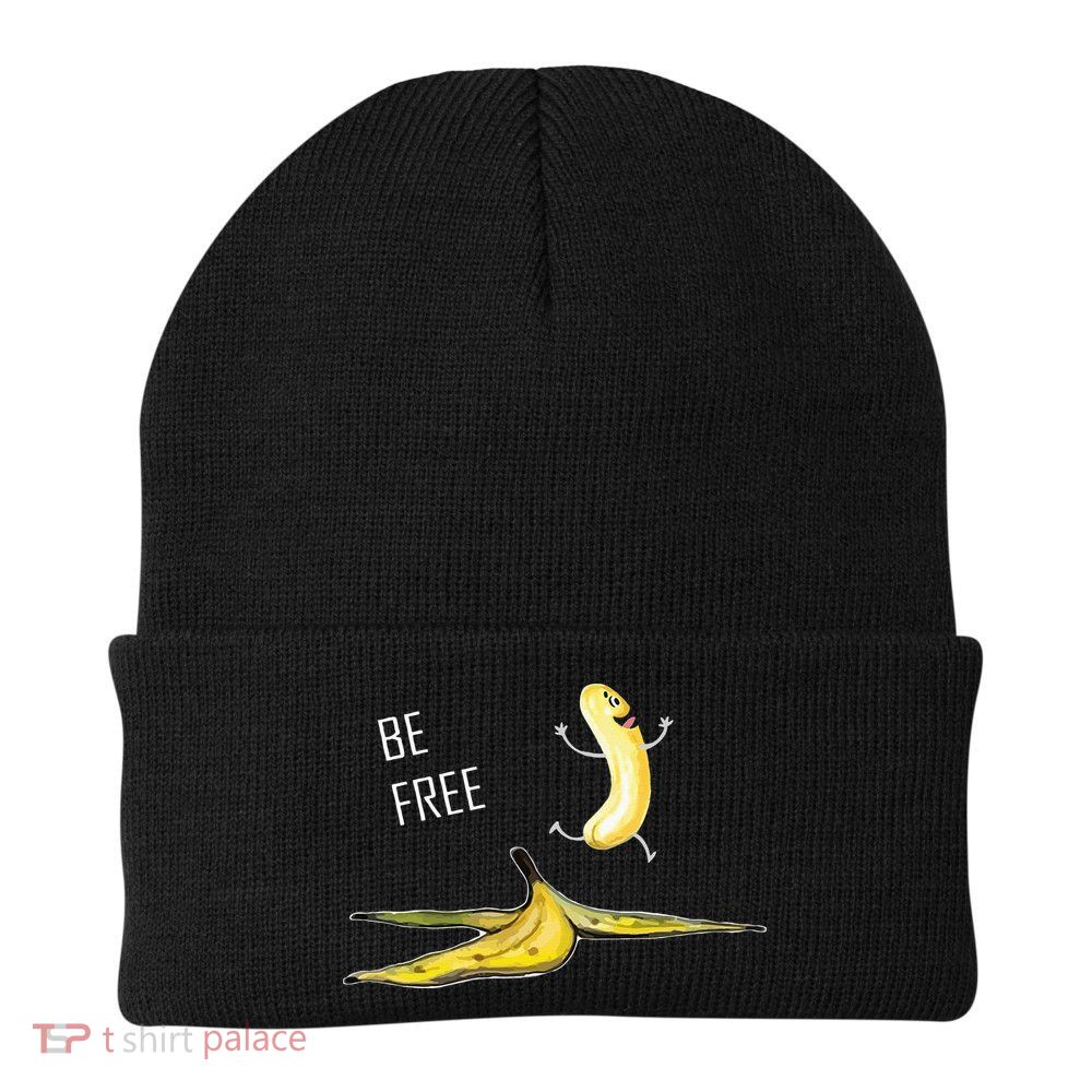 Be Free Banana Funny Banana Man Running Banana Stripping Beanie