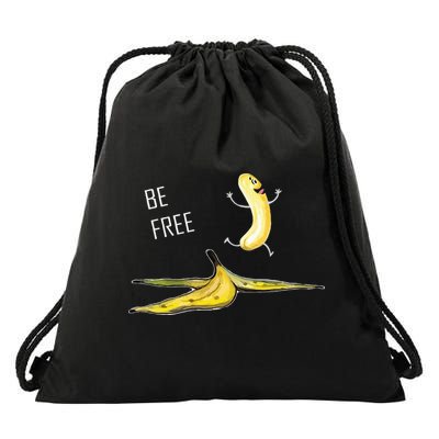 Be Free Banana Funny Banana Man Running Banana Stripping Drawstring Bag
