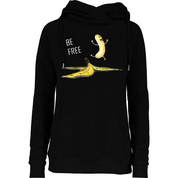 Be Free Banana Funny Banana Man Running Banana Stripping Womens Funnel Neck Pullover Hood
