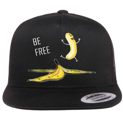 Be Free Banana Funny Banana Man Running Banana Stripping Flatbill Hat