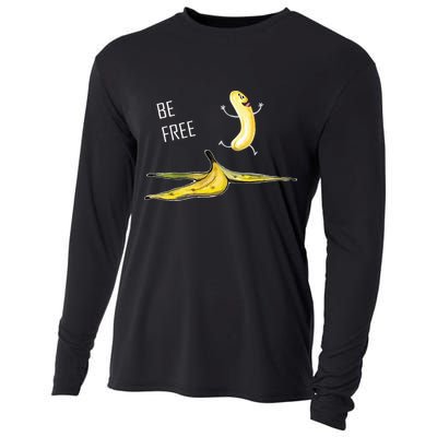 Be Free Banana Funny Banana Man Running Banana Stripping Cooling Performance Long Sleeve Crew