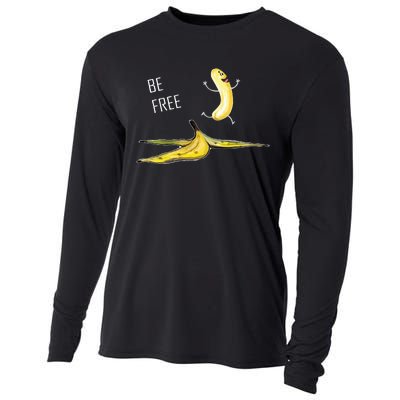 Be Free Banana Funny Banana Man Running Banana Stripping Cooling Performance Long Sleeve Crew