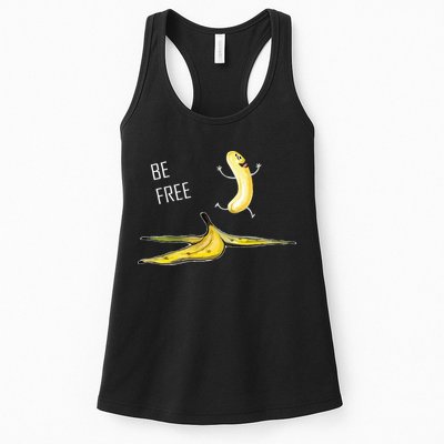 Be Free Banana Funny Banana Man Running Banana Stripping Womens Tank Top