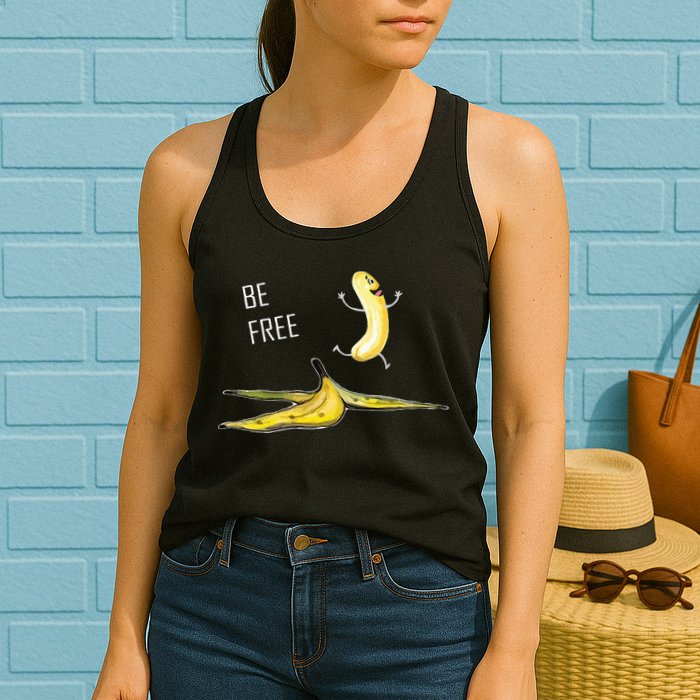 Be Free Banana Funny Banana Man Running Banana Stripping Womens Tank Top